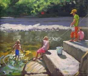 Kids fishing, Looe, Cornwall